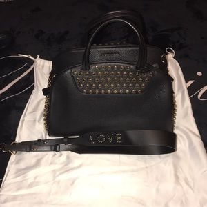 Michael Kors Gold Studded Austin Satchel Bowling Bag.